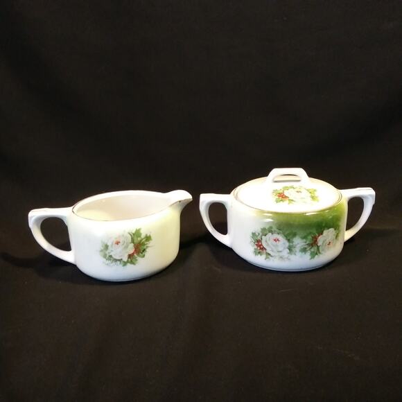 SALE Hand Painted R.S Germany Reversible Creamer n Sugar Rose Floral